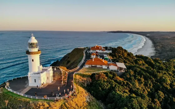 Cape Byron lighthouse above the coastline at Byron Bay